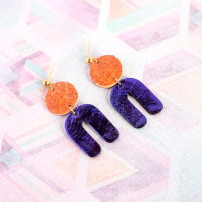 Boucles d'oreilles Salomé cuir rose saumon et violet