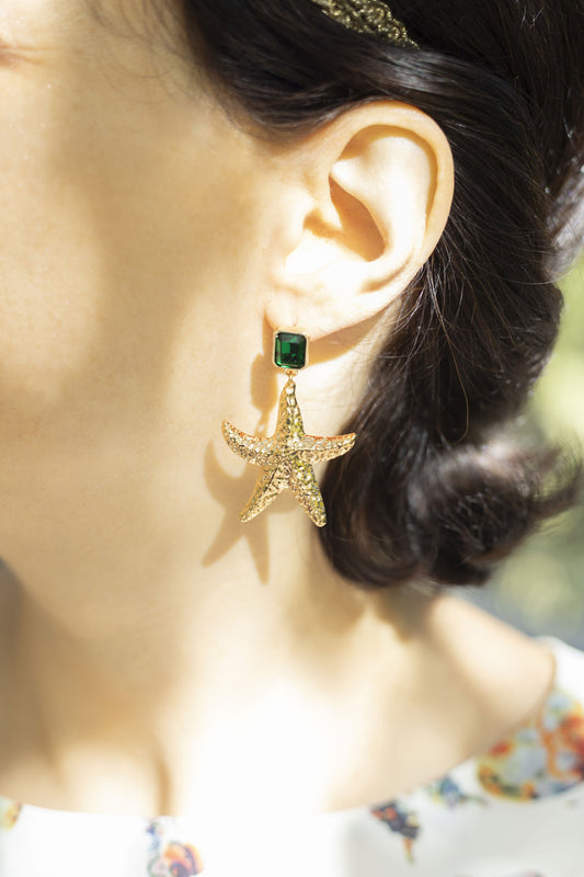 Boucles d'oreilles étoiles de mer laiton doré or fin