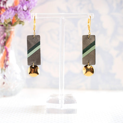 Boucles d’oreilles Margot gris métal et vert rondes