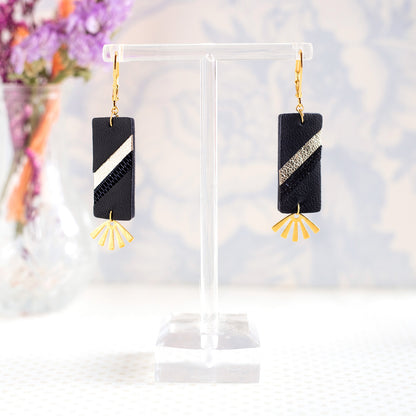 Boucles d’oreilles Margot noir et argent éventails