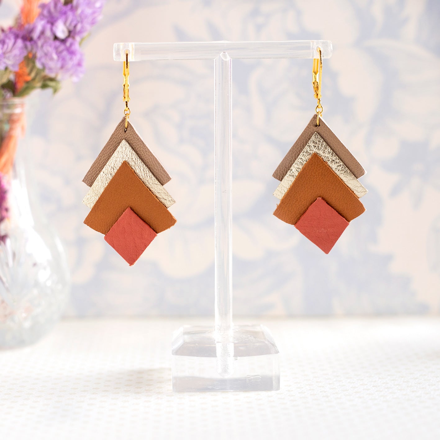 Jodie coral ocher and gray earrings