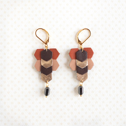 Boucles d’oreilles Mini Sixty cuir brun saumon terracotta