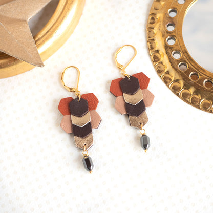 Boucles d’oreilles Mini Sixty cuir brun saumon terracotta