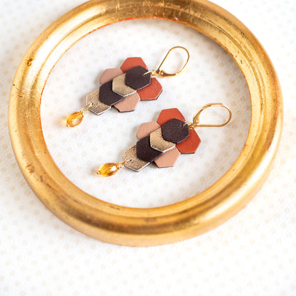 Boucles d’oreilles Mini Sixty cuir rouille saumon brun