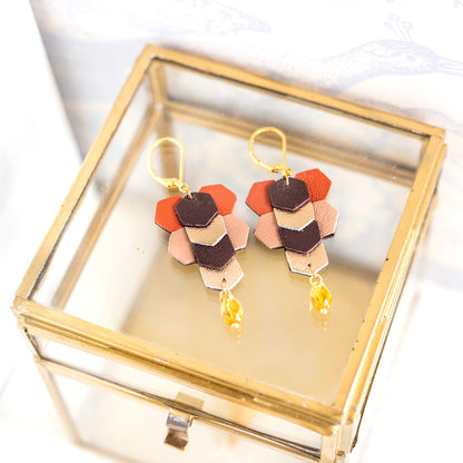 Boucles d’oreilles Mini Sixty cuir rouille saumon brun