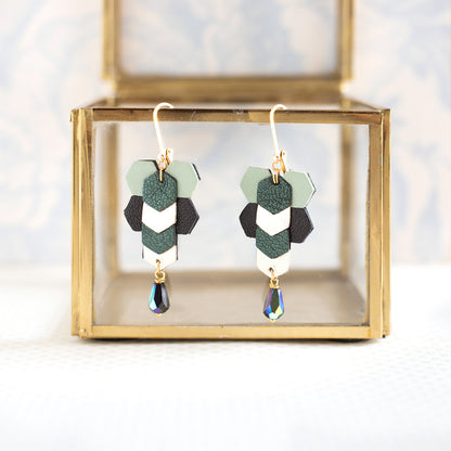 Boucles d’oreilles Mini Sixty cuir vert argenté noir