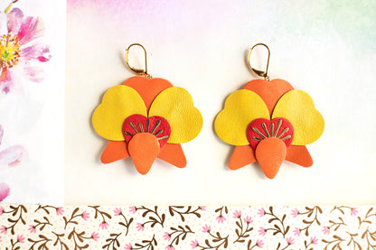 Boucles d’oreilles Orchidées - orange, rouge et jaune