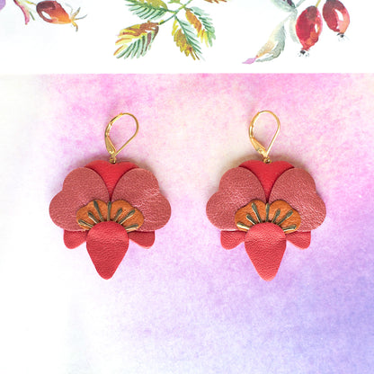 Boucles d’oreilles Orchidées - rouge, cuivré, terracotta