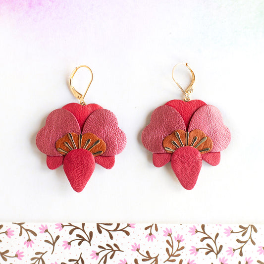 Boucles d’oreilles Orchidées - rouge, cuivré, terracotta