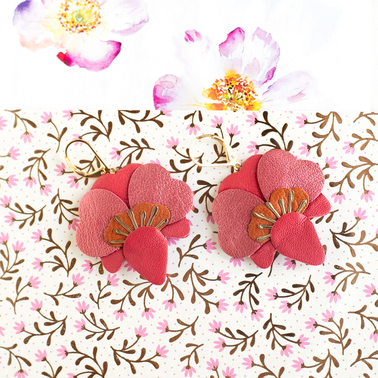 Orchid earrings - red, copper, terracotta