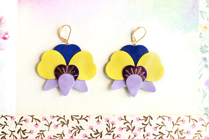 Boucles d’oreilles Orchidées - jaune, violet, mauve, bleu outremer