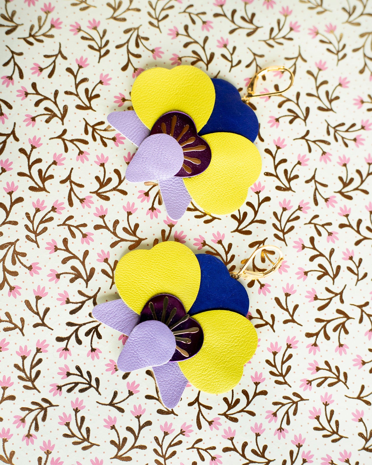Boucles d’oreilles Orchidées - jaune, violet, mauve, bleu outremer