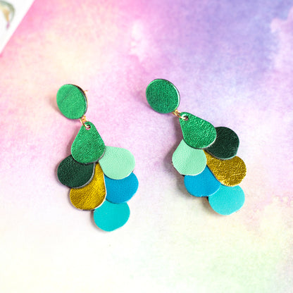 Boucles d'oreilles Queue de Paon vert et bleu