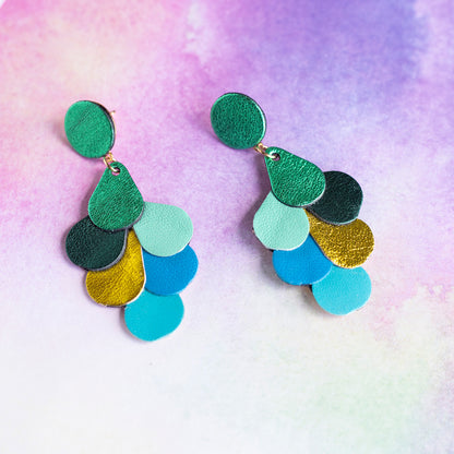 Boucles d'oreilles Queue de Paon vert et bleu