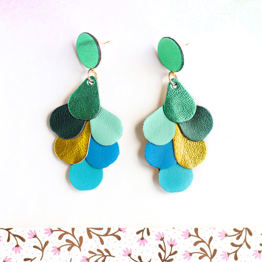 Green and blue Peacock Tail earrings