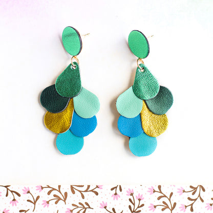 Boucles d'oreilles Queue de Paon vert et bleu