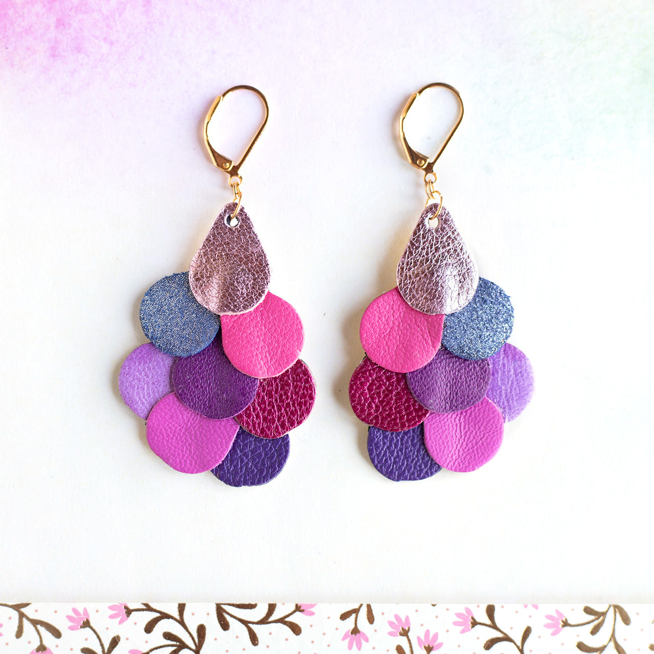 Pink, purple, fuchsia leather Mermaid earrings