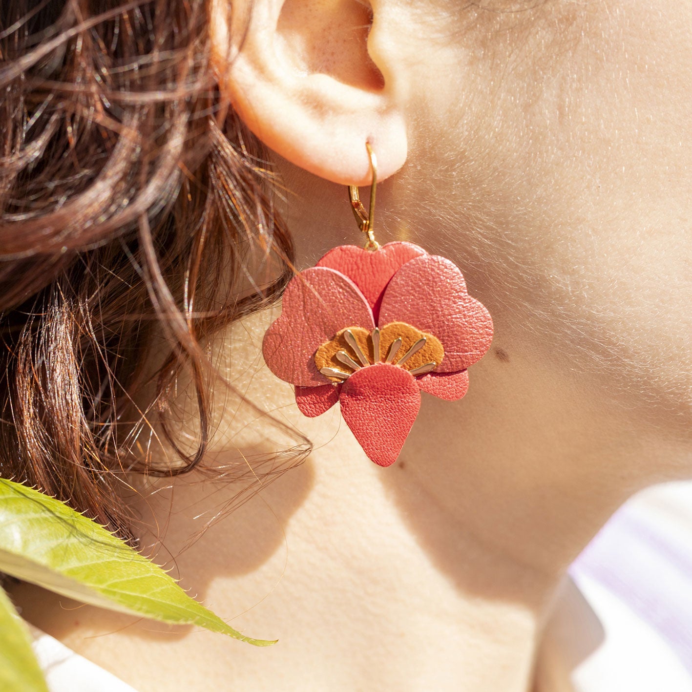 Orchid earrings - red, copper, terracotta