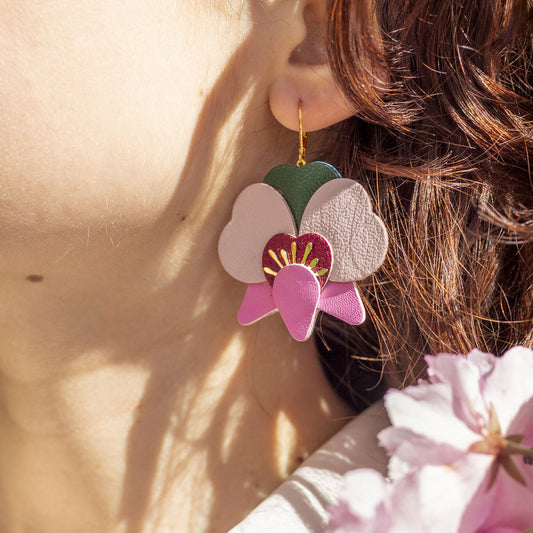Orchid earrings - white, aurora yellow, rose gold