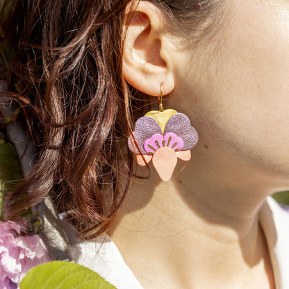Boucles d'oreilles Orchidées - capucine, rose bonbon, jaune nacré