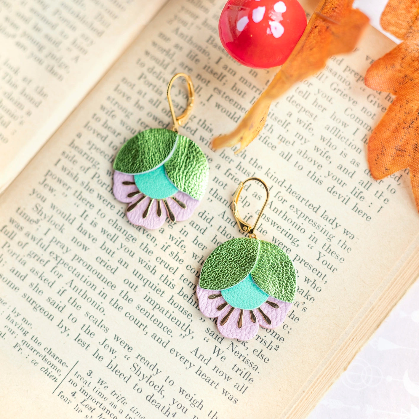 Boucles d'oreilles Fleur de Cerisier vert clair, menthe, rose poudré