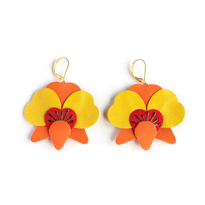 Boucles d’oreilles Orchidées - orange, rouge et jaune