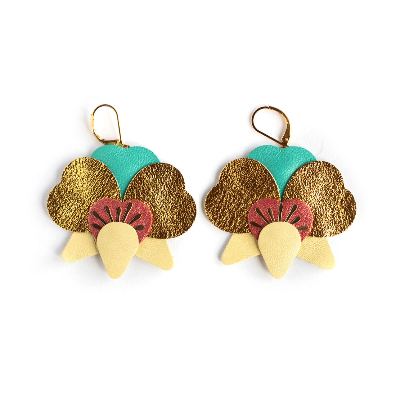 Orchid earrings - yellow, copper, gold, green