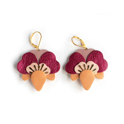 Boucles d'oreilles Orchidées - jaune aurore, rose clair, framboise