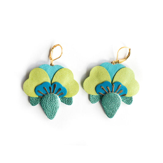 Boucles d'oreilles Orchidées - turquoise métallisé, bleu électrique, vert