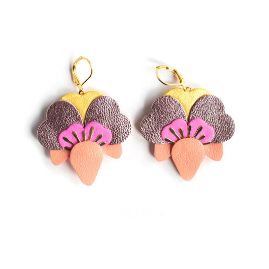 Orchid earrings - dawn yellow, light pink, raspberry