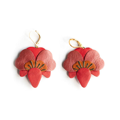 Boucles d’oreilles Orchidées - rouge, cuivré, terracotta