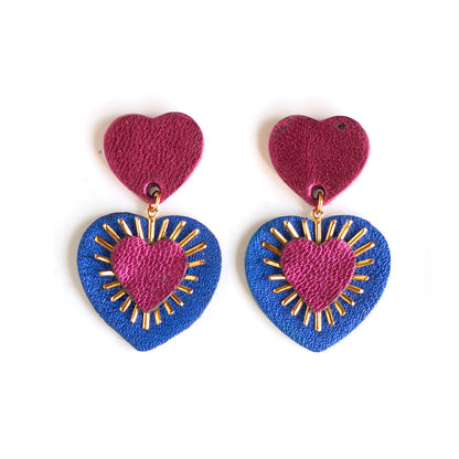 Boucles d'oreilles Ex Voto cuirs métallisés (couleurs au choix)