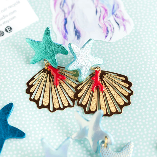 Boucles d'oreilles Atlantide - cuir et acier