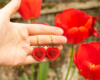 Boucles d'oreilles Coeurs sacrés rouge