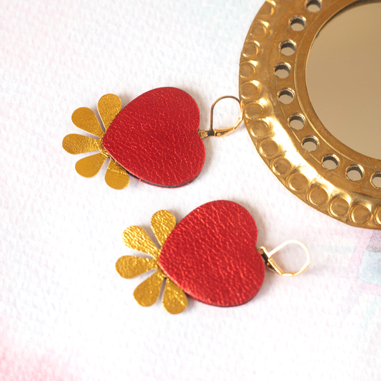 Red and gold hearts earrings
