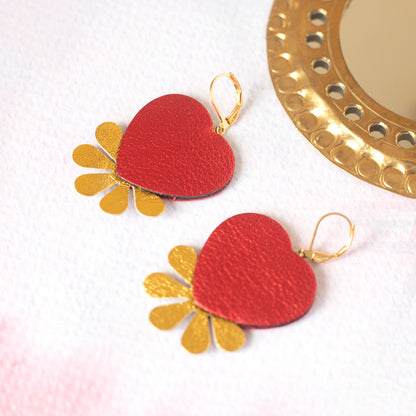 Boucles d'oreilles Coeurs rouges et doré