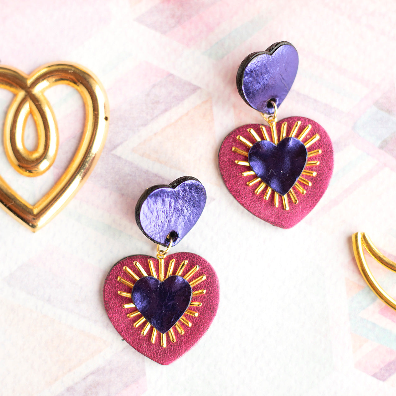 Sacré Coeur purple and metallic raspberry pink earrings