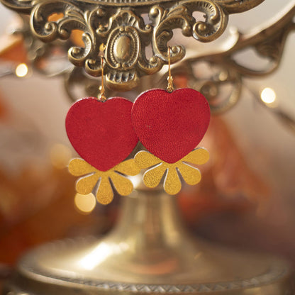 Boucles d'oreilles Coeurs rouges et doré