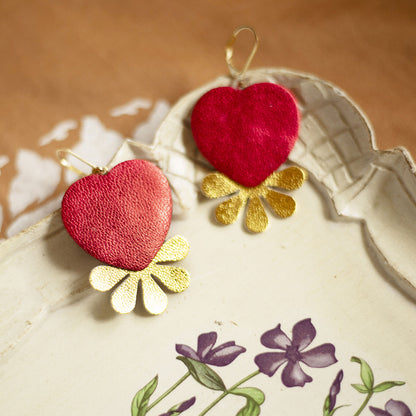 Boucles d'oreilles Coeurs rouges et doré