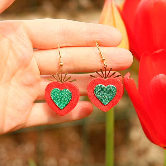 Red and green sacred hearts earrings