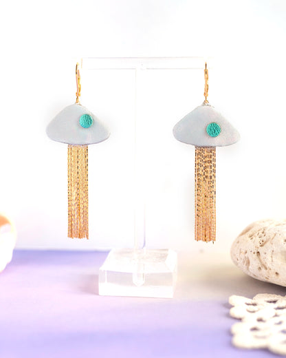 Boucles d'oreilles Méduses - cuir blanc nacré