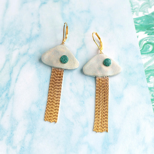 Boucles d'oreilles Méduses - cuir blanc nacré