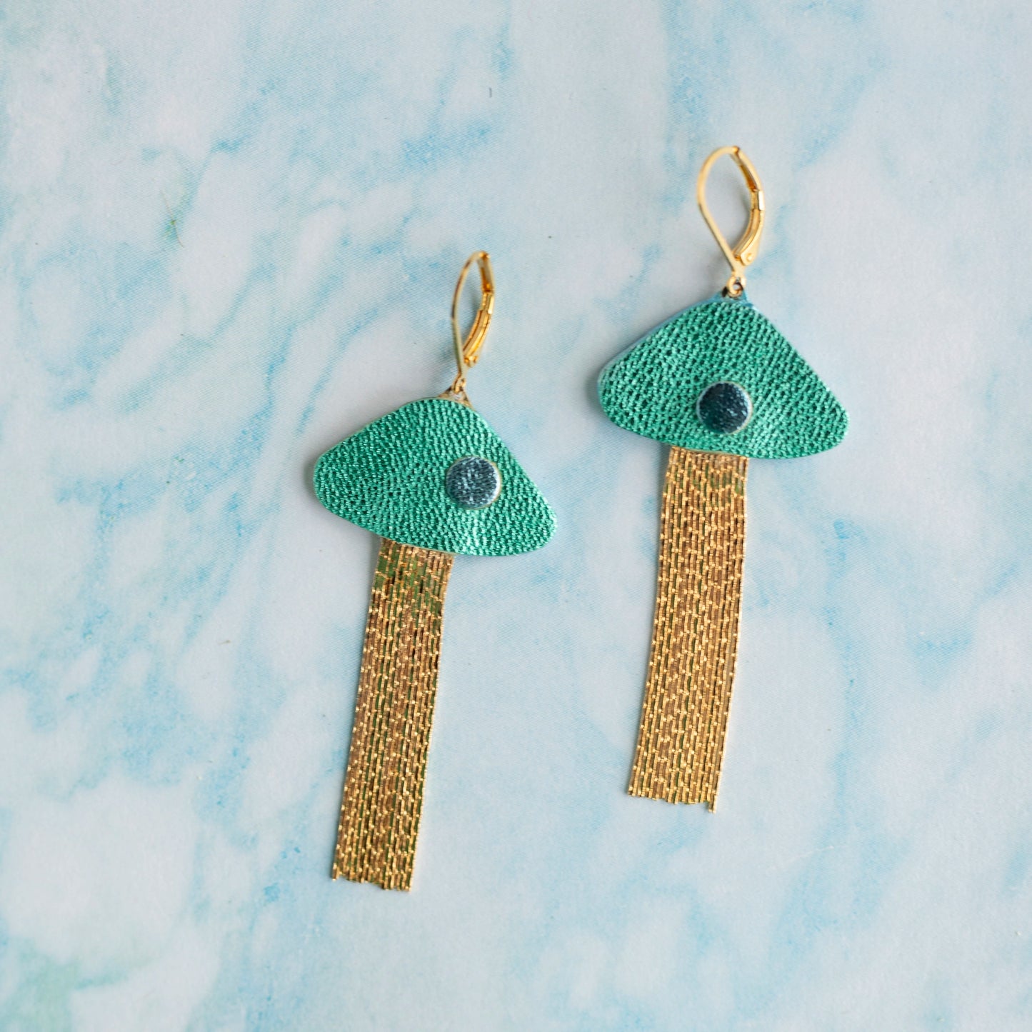 Boucles d'oreilles Méduses - cuir bleu turquoise
