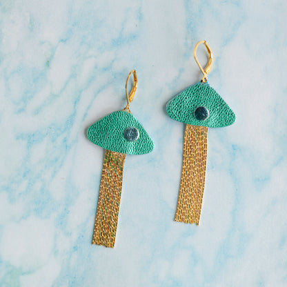 Boucles d'oreilles Méduses - cuir bleu turquoise