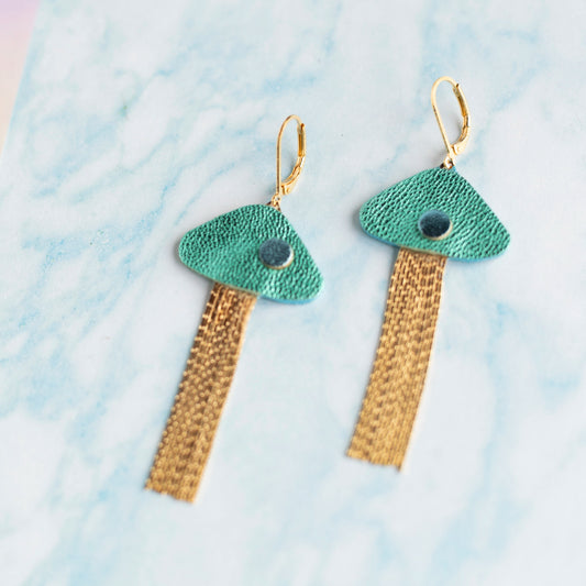 Boucles d'oreilles Méduses - cuir bleu turquoise