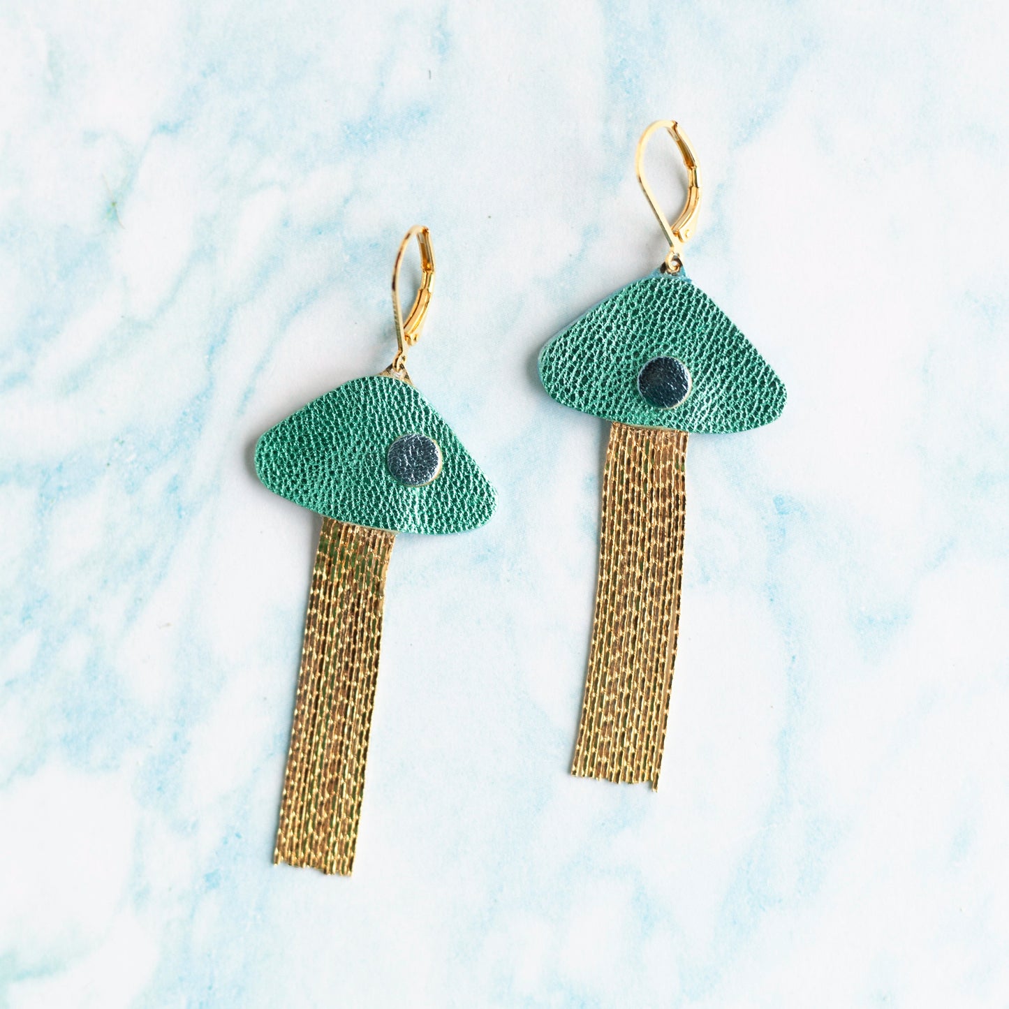 Boucles d'oreilles Méduses - cuir bleu turquoise