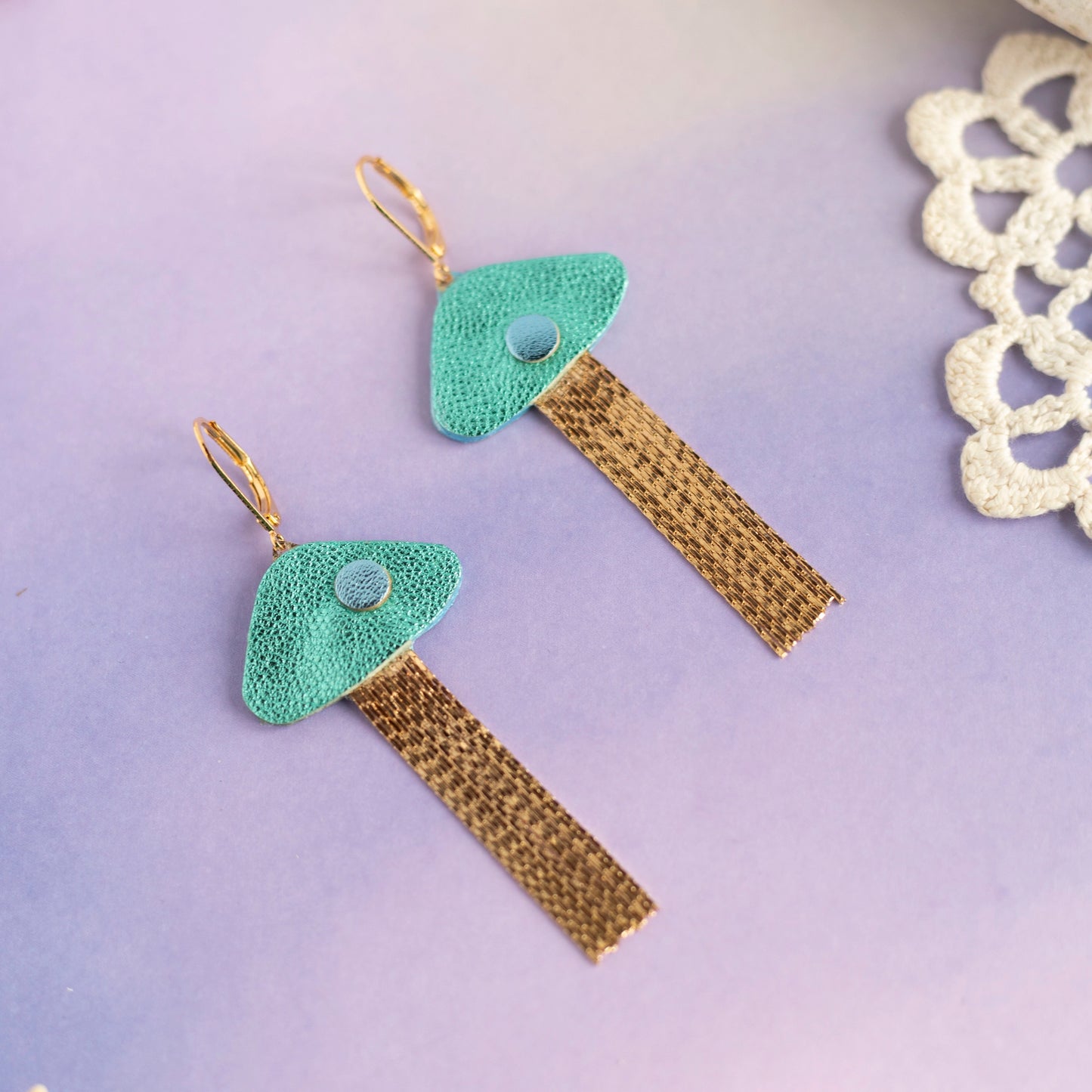 Boucles d'oreilles Méduses - cuir bleu turquoise