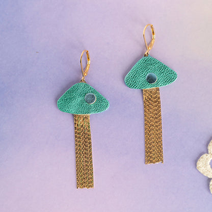 Boucles d'oreilles Méduses - cuir bleu turquoise