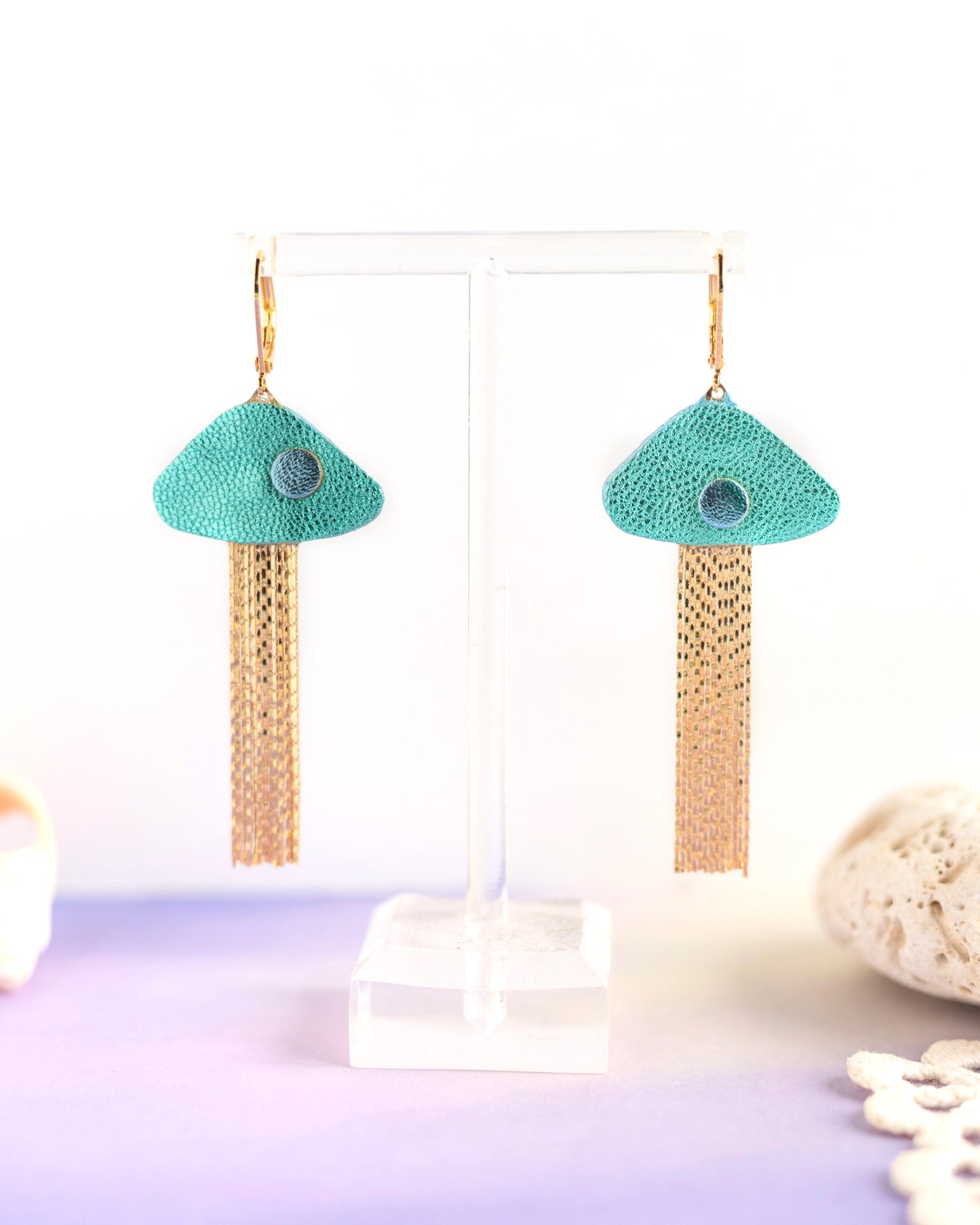 Boucles d'oreilles Méduses - cuir bleu turquoise