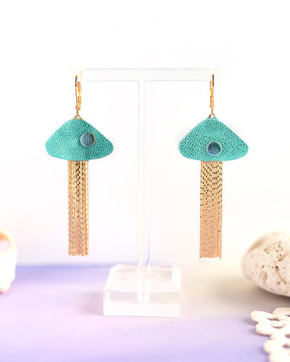 Boucles d'oreilles Méduses - cuir bleu turquoise